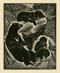 Bärenfamilie – Original-Holzstich von 1937