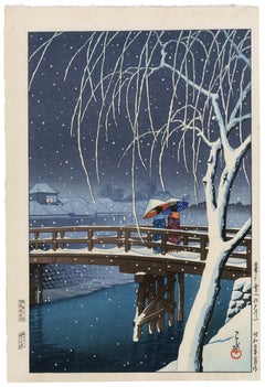 "Neve serale sul fiume Edogawa" — Capolavoro della xilografia dell'era Showa