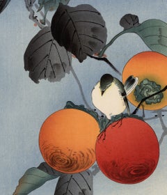 'Nuthatcher Atop Persimmons' — Early 20th-Century Kachō-e Woodblock Masterwork