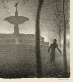 'Pulitzer Fountain, Evening" — 1940s American Modernism, New York City