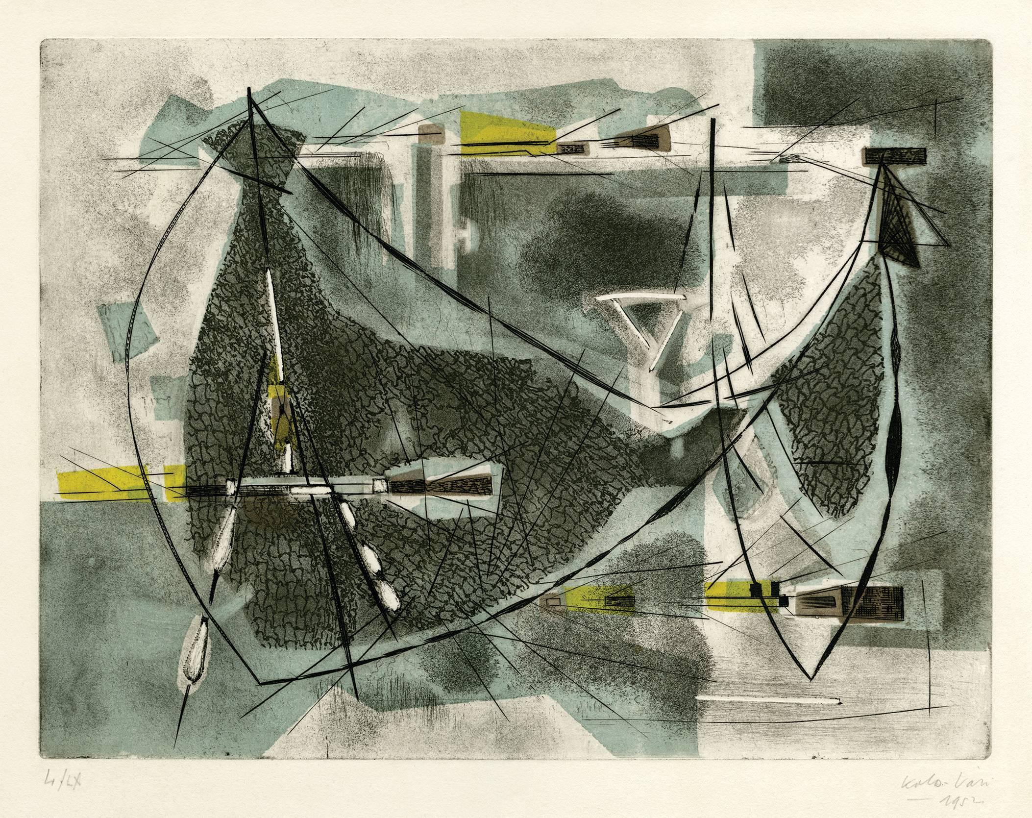 Sigismond Kolos-Vari Abstract Print - Nets – Mid-Century Modernism, Atelier 17