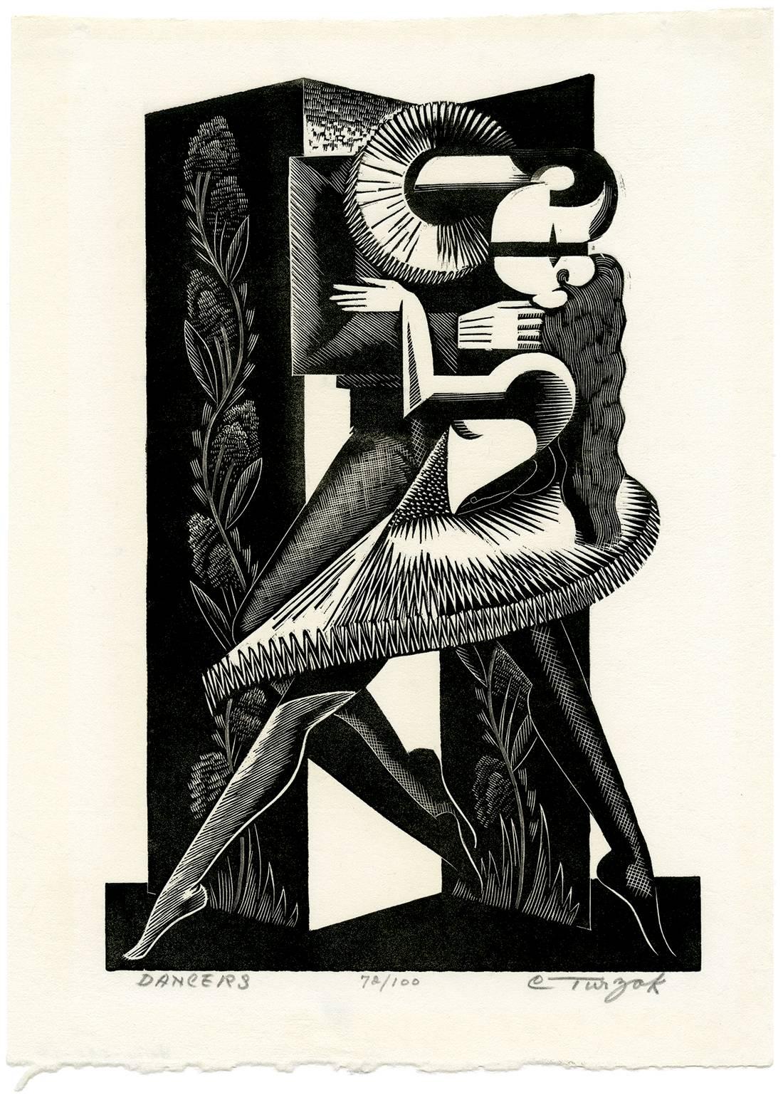 Tanzende Tänzer (Beige), Figurative Print, von Charles Turzak