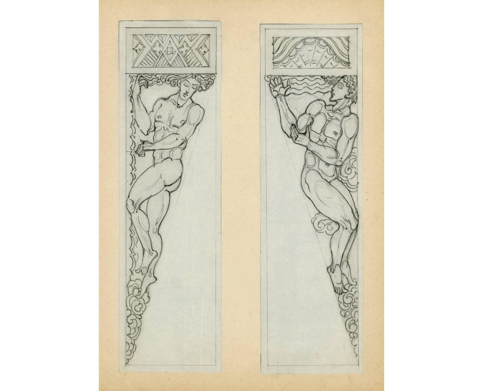 Heinrich Brad Schmidt Nude - Atlas Cornice Drawings 1 — Vienna Secessionist