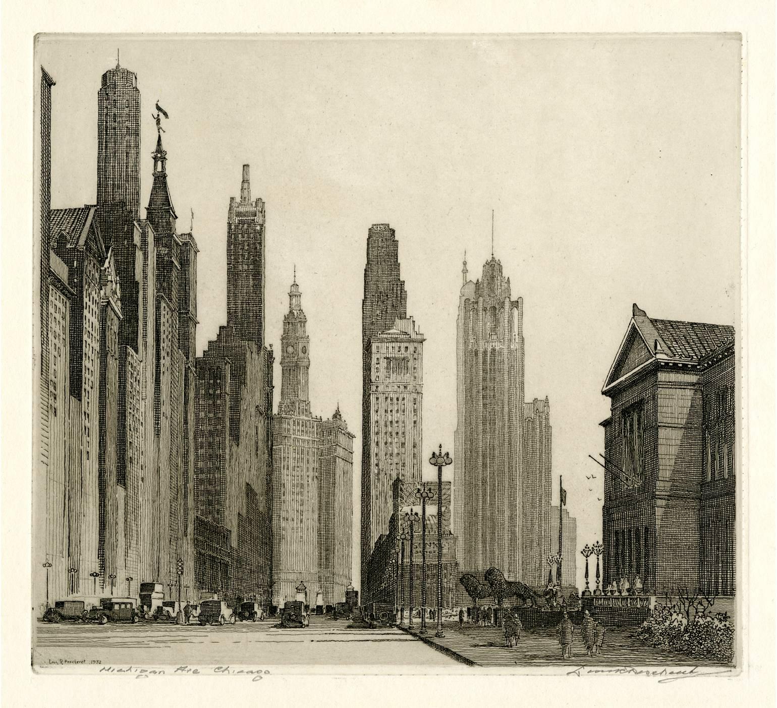 Leon Rene Pescheret Landscape Print - Michigan Avenue, Chicago