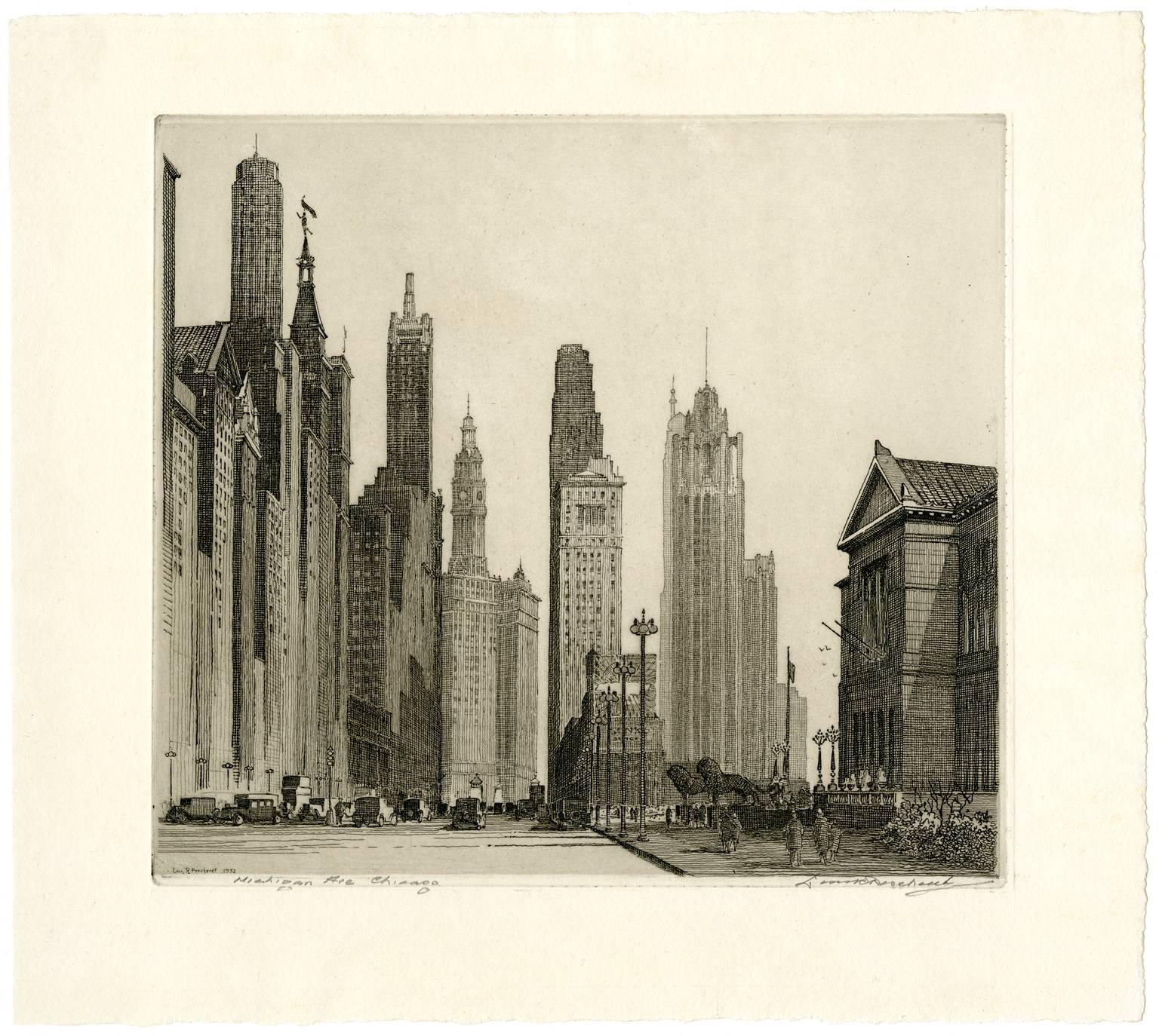 Michigan Avenue, Chicago - Print by Leon Rene Pescheret