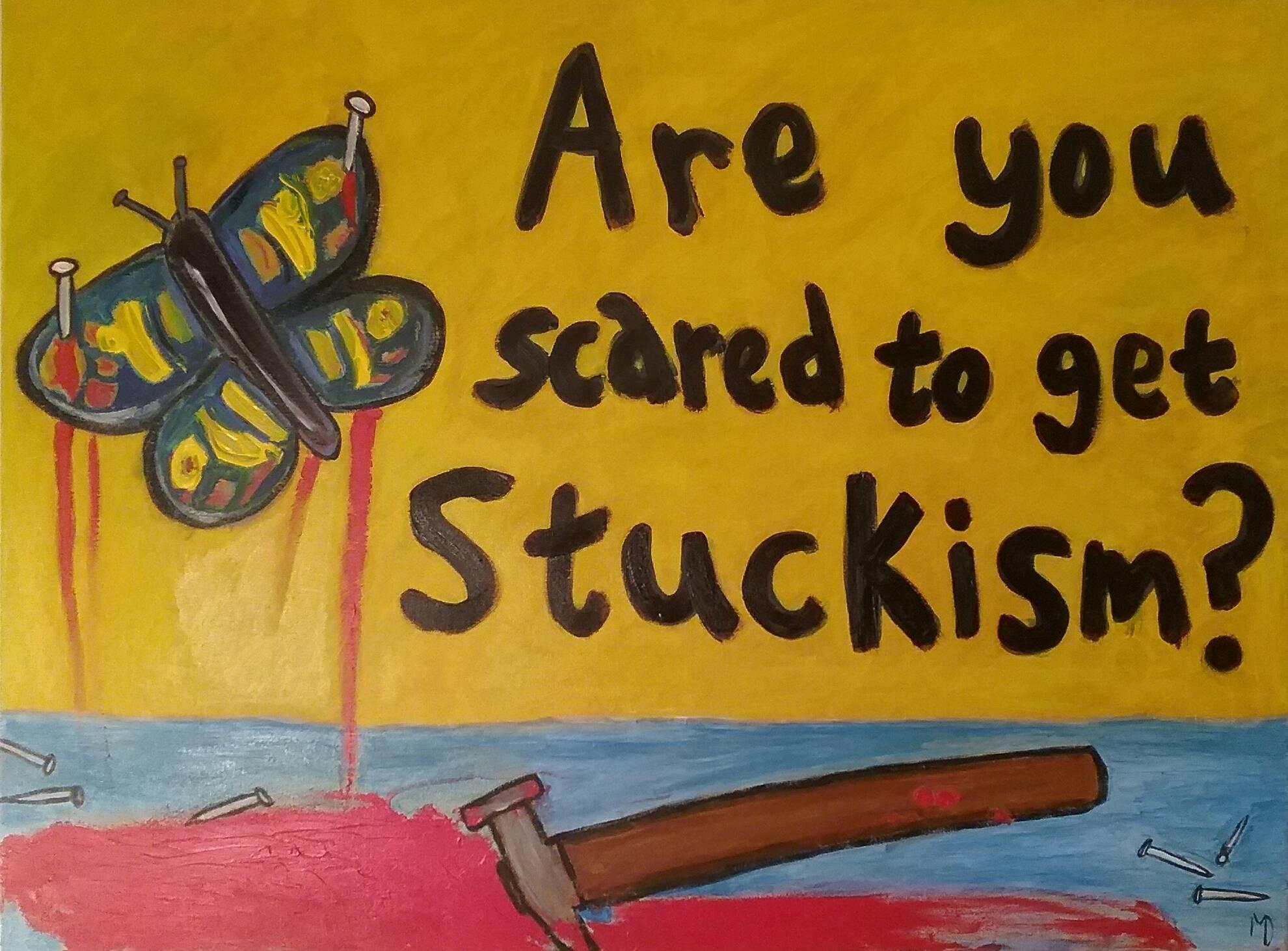 Mark D Figurative Painting - Are You Scared To Get Stuckism?
