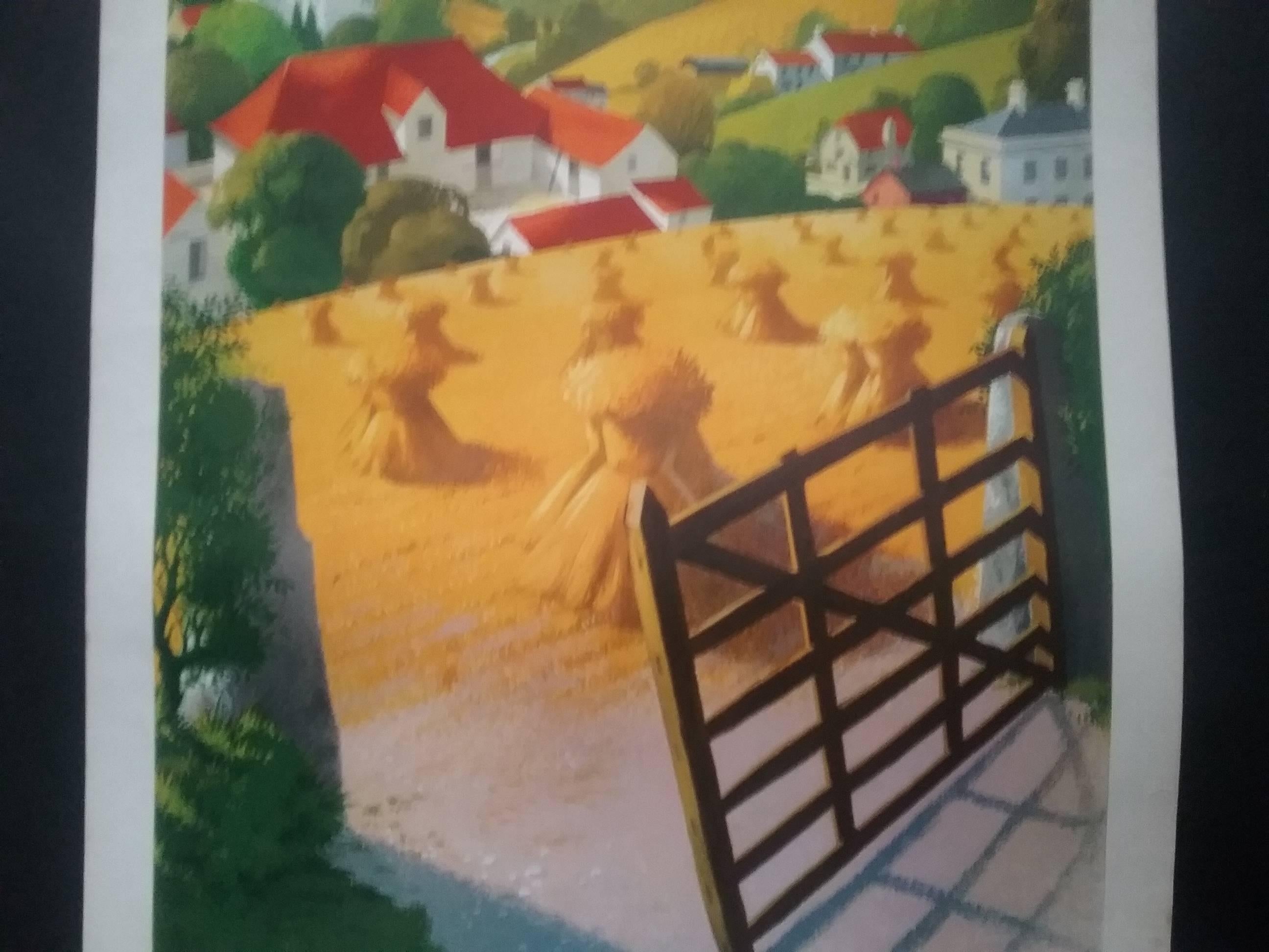 Vintage lithographic poster by Lander.  1950's.  Minor blemishes and a small tear to edge.  Minor creasing.  30 inches x 20 inches. 76cms x 51cms.  Predominant colours of red, yellow, green and white.  Unbacked.  Bought as a 'condition A' poster