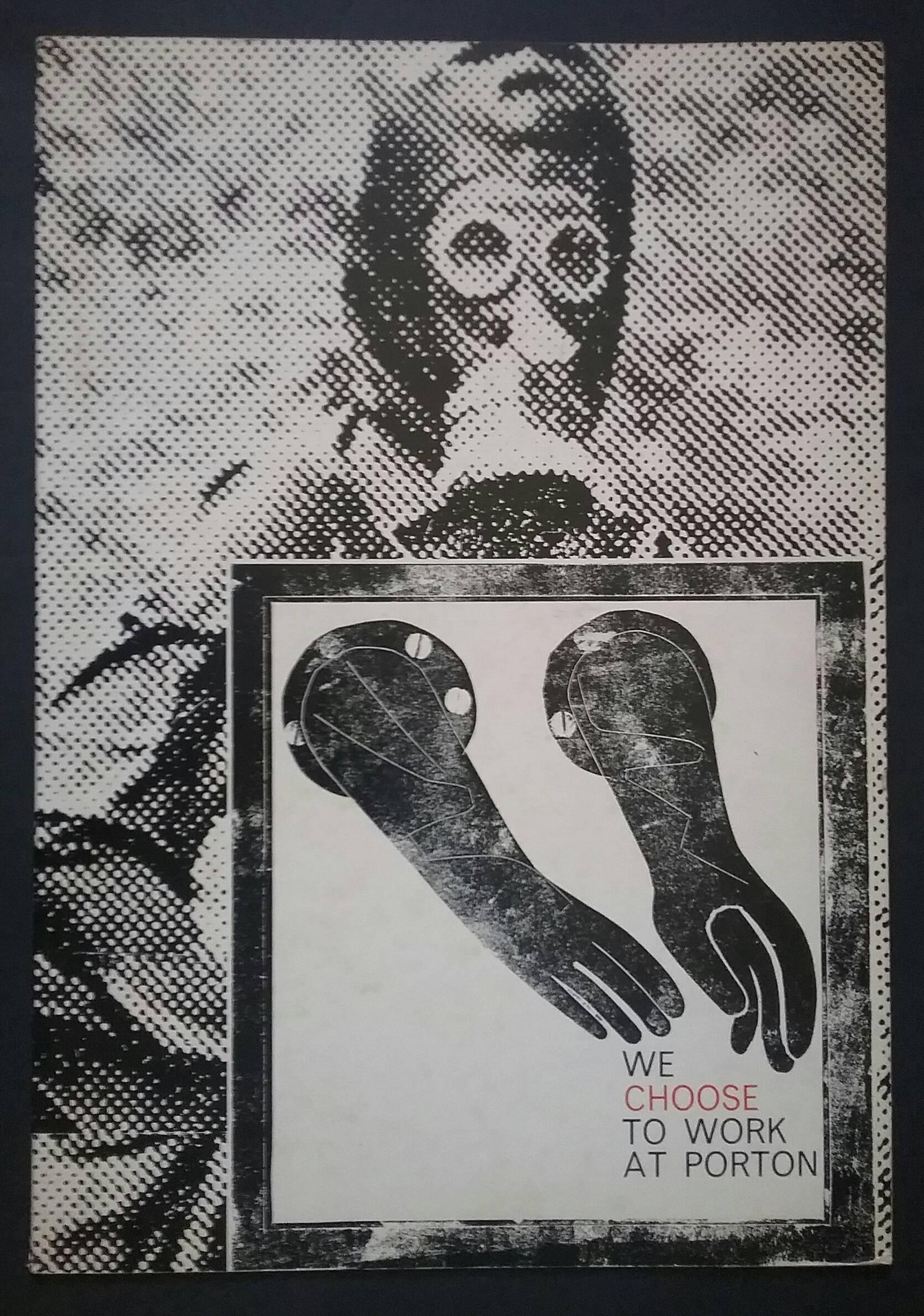 We Choose To Work At Porton - Black Figurative Print by Ken Sprague