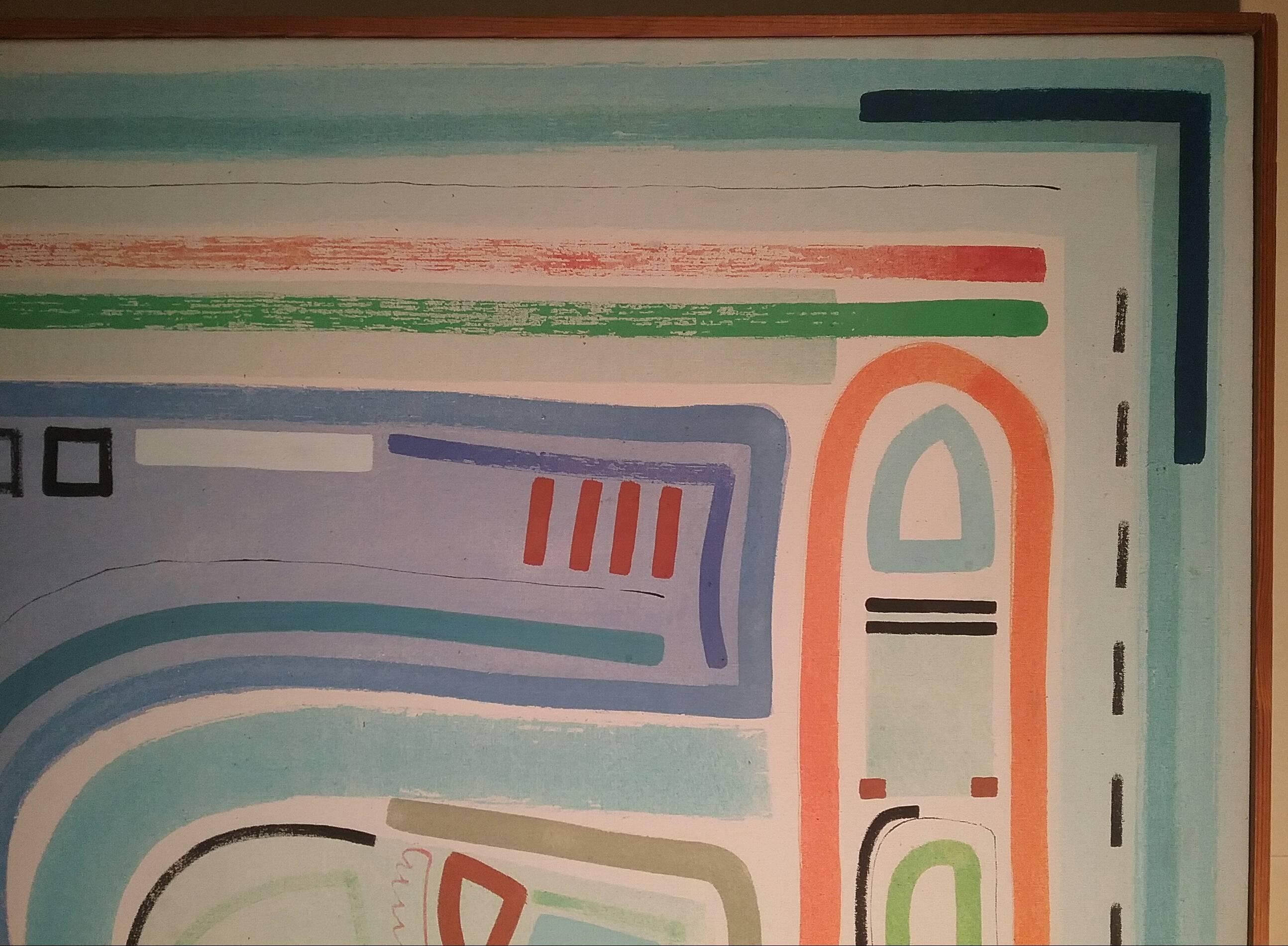 Gemälde von Chloe Fremantle (geb. 1950), Acryl auf Leinwand.
Verso signiert, betitelt und datiert April '79.
Renommierter Künstler mit einem beeindruckenden Lebenslauf, der sich über vier Jahrzehnte erstreckt. 

Weltweiter Versand in verpackter Form