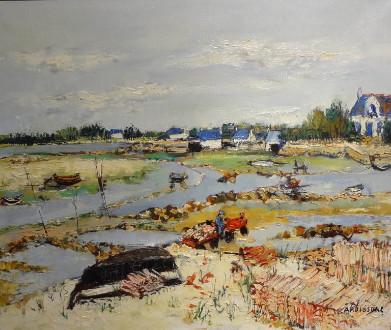 Yolande Ardissone Landscape Painting - Bassins' a Huitres en Bretagne