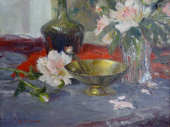 Brass Dish and Peonies