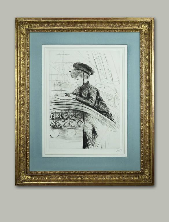 Paul César Helleu Le Yacht Jean Helleu Dessinant, Print For Sale at