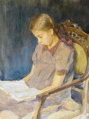 Vintage Reading - watercolor, cm. 26 x 35, 1950