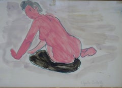 "Pink sitting nude"   watercolor  cm. 33 x 24  1956