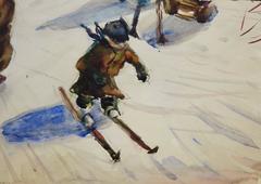  Young skier , 1960 ca, watercolor, cm. 23 x 17