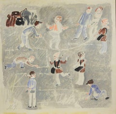 Games in the yard  Pastel  cm. 24 x 25  1970 ca