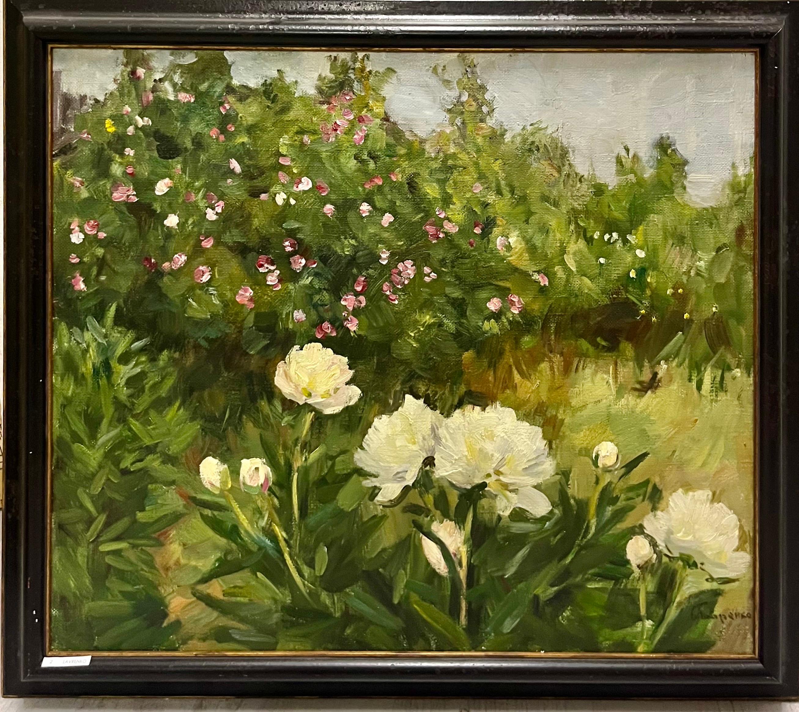 « Peonies blanches », huile cm. 70 x 60 1980  en vente 1