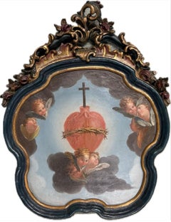 Antique “Cuore Sacro” olio su tavola in legno cm 30x28 ca 1800