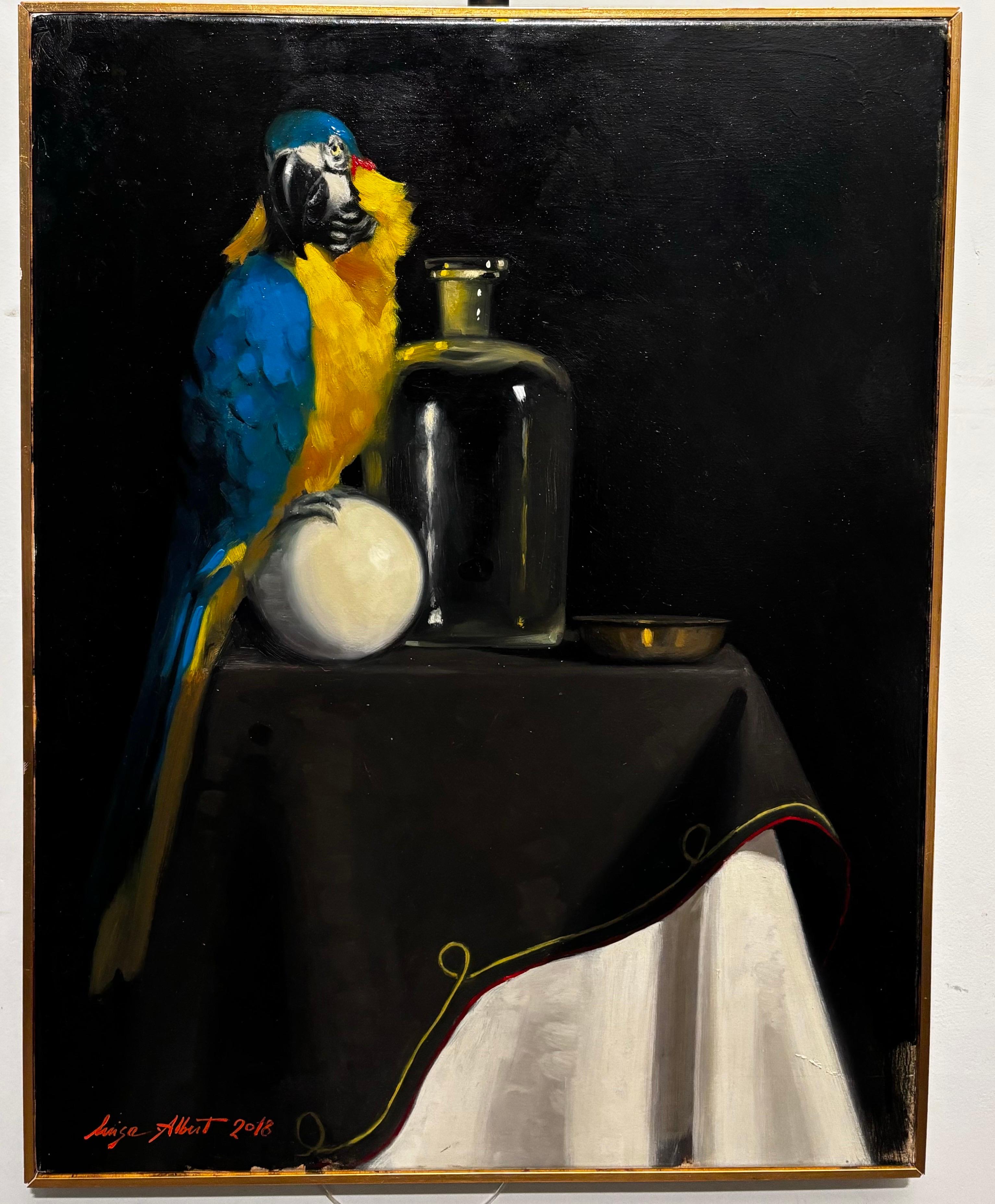 Figurative Painting de Luisa Albert - "L'intruso" Pappagallo Ara  Olio cm. 50 x 65  2018