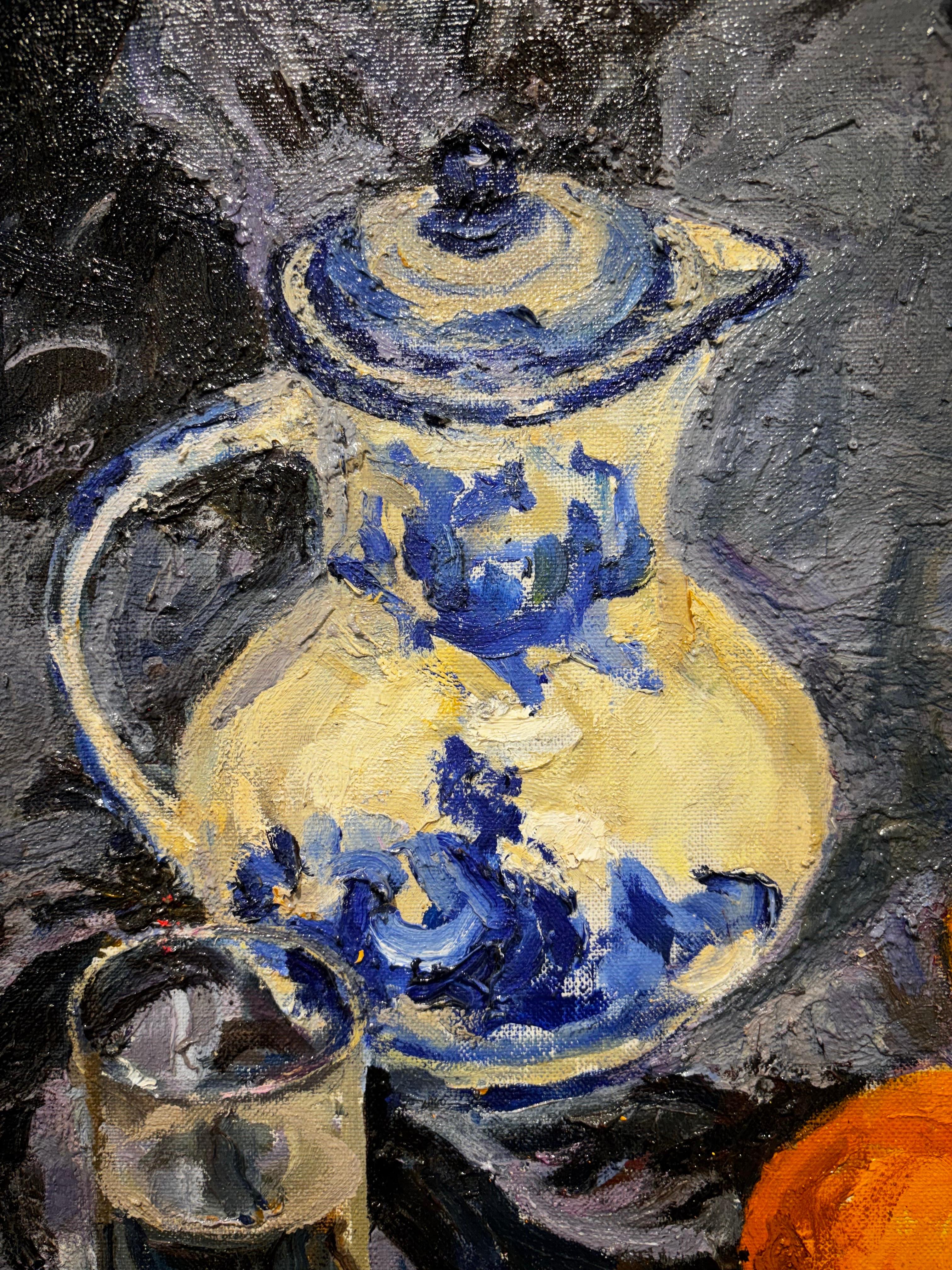 Natura morta con limone e arance - olio, cm. 50 x 47, 1990 in vendita 1