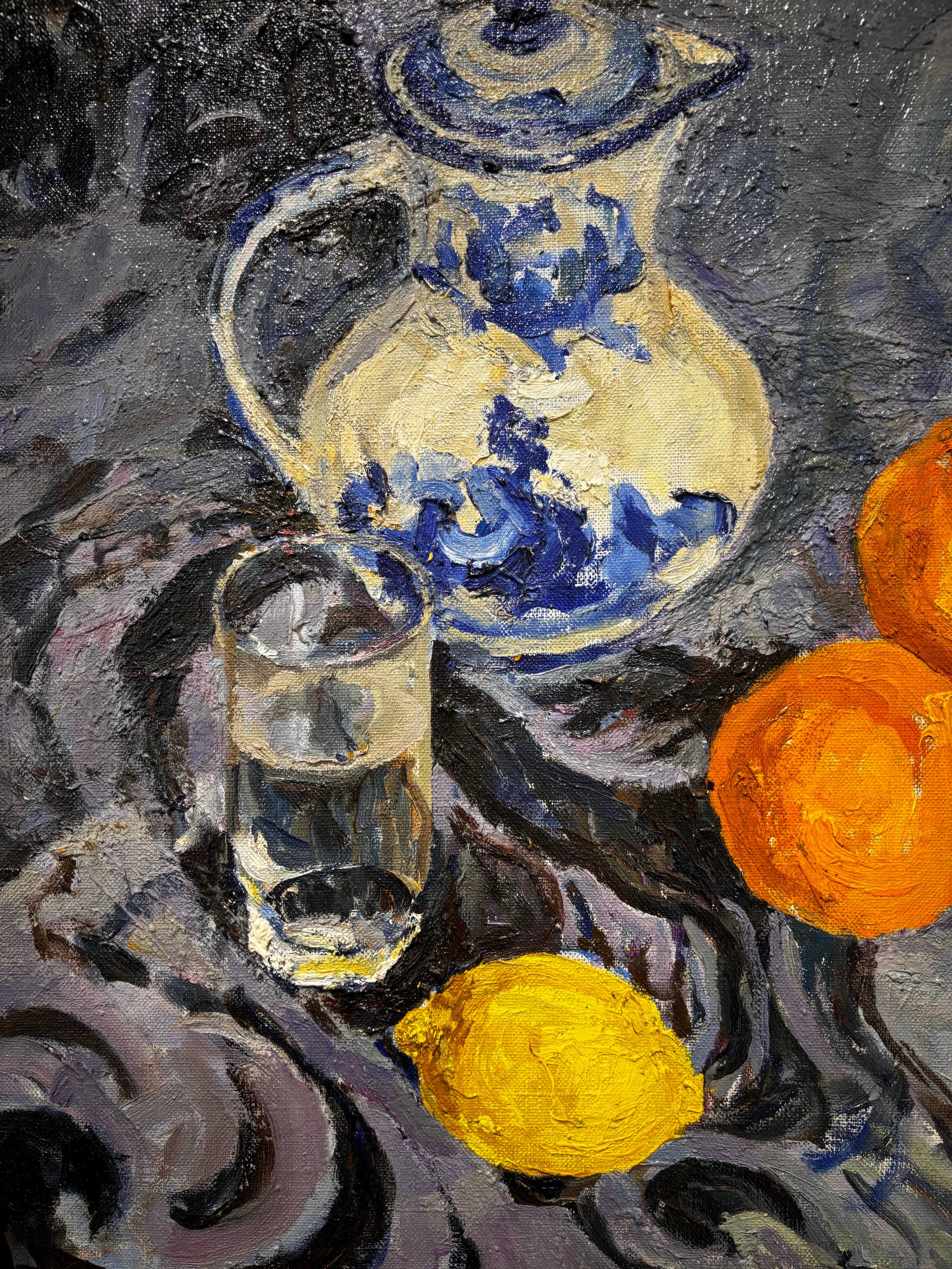 Natura morta con limone e arance - olio, cm. 50 x 47, 1990 in vendita 3