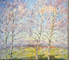 Primavera, abedules. Óleo sobre lienzo. Impresionista