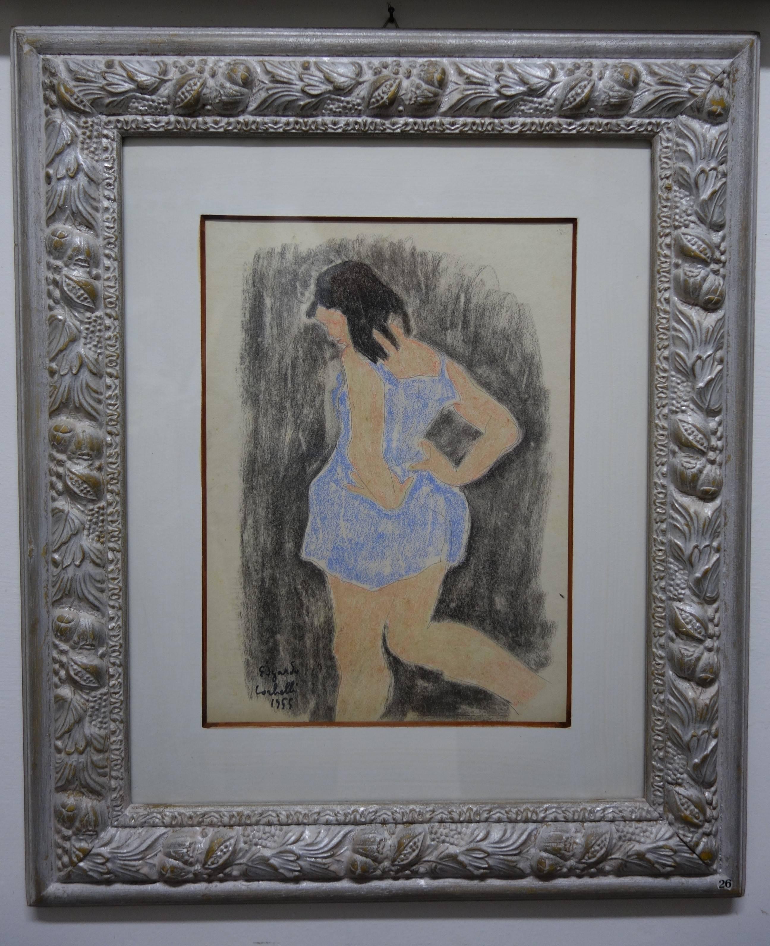 Little dancer  Pastel cm. 24 x 33 1955 - Painting by Edgardo Corbelli