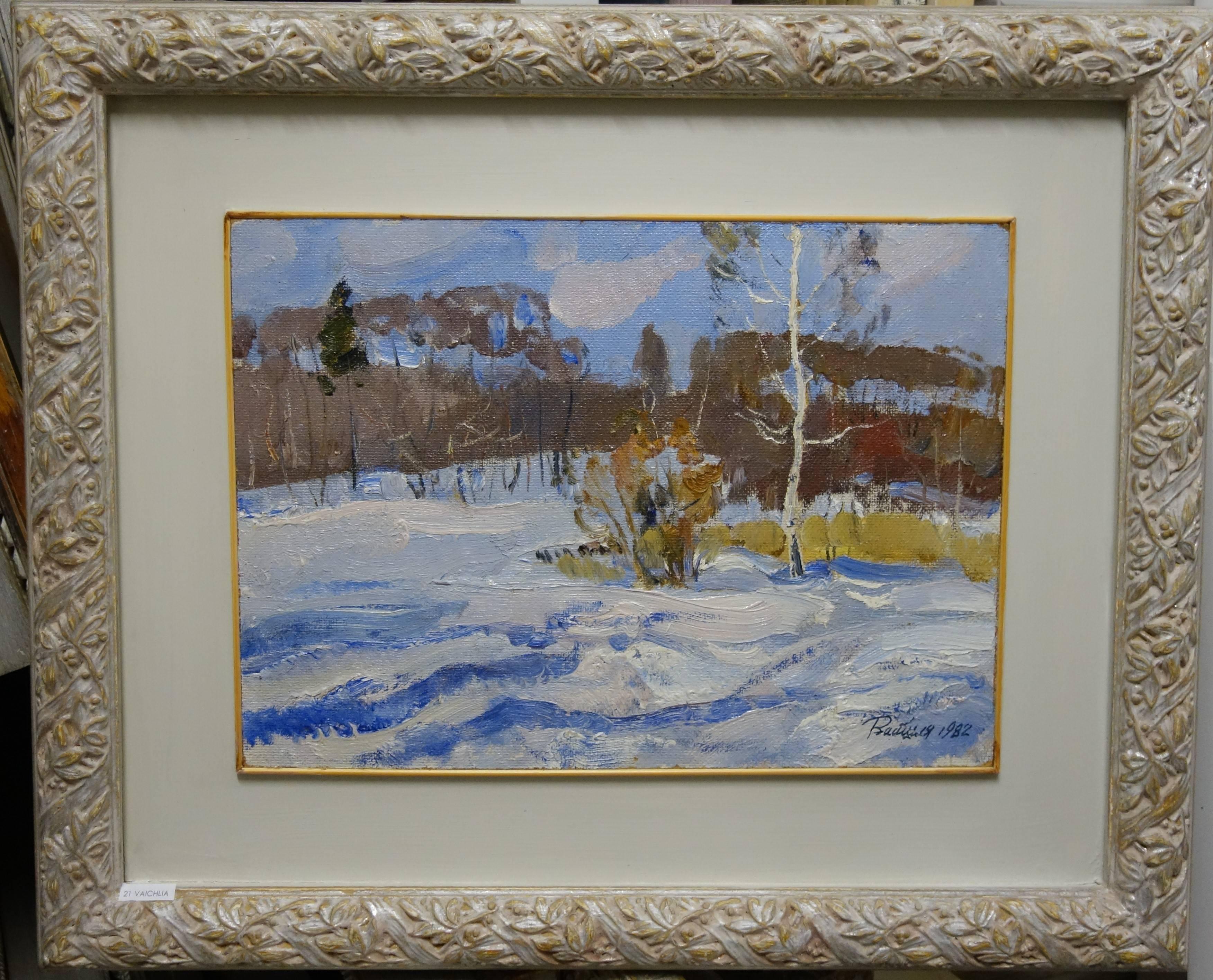 Cold morning   Oil  cm. 43 x 31 cm, 1982 - Painting by Leonid VAICHILIA