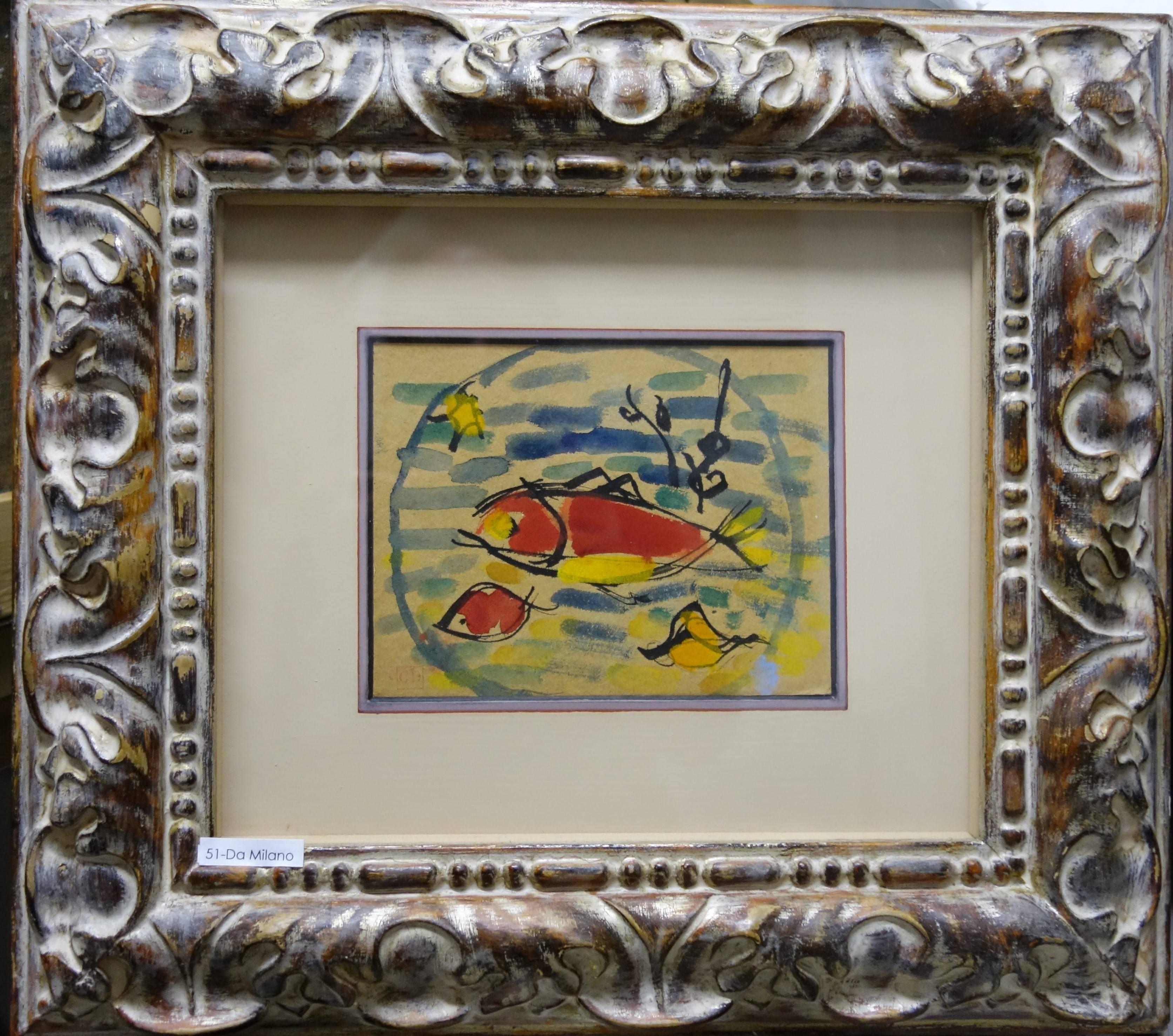 Giulio da Milano Animal Art - "Fish" Watercolor   cm. 18 x 14  1937