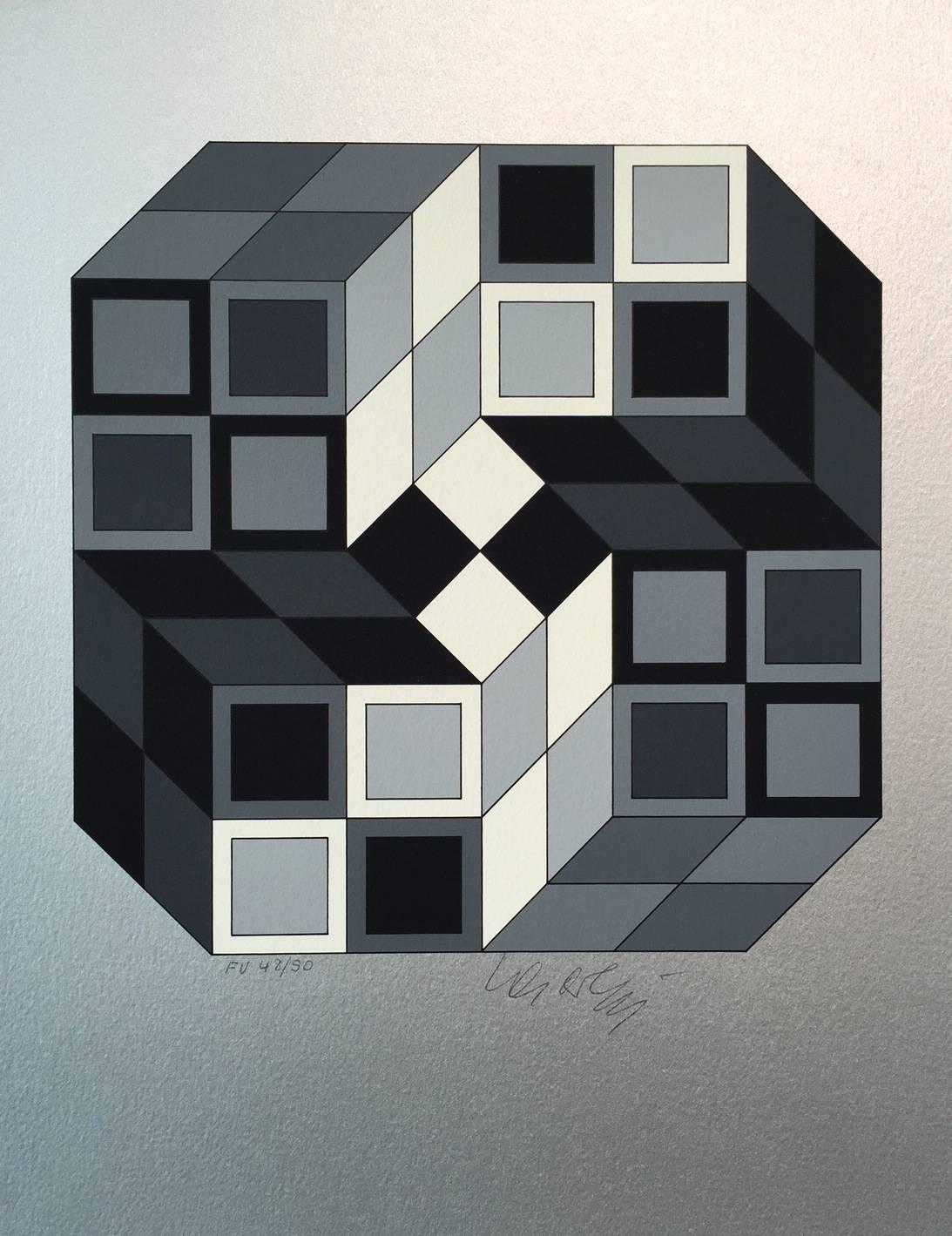 Composition Silver - Op Art Print by Victor Vasarely