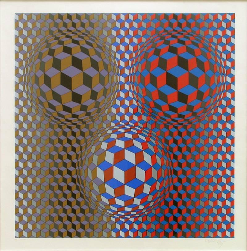Victor Vasarely Abstract Print - Nebulus II