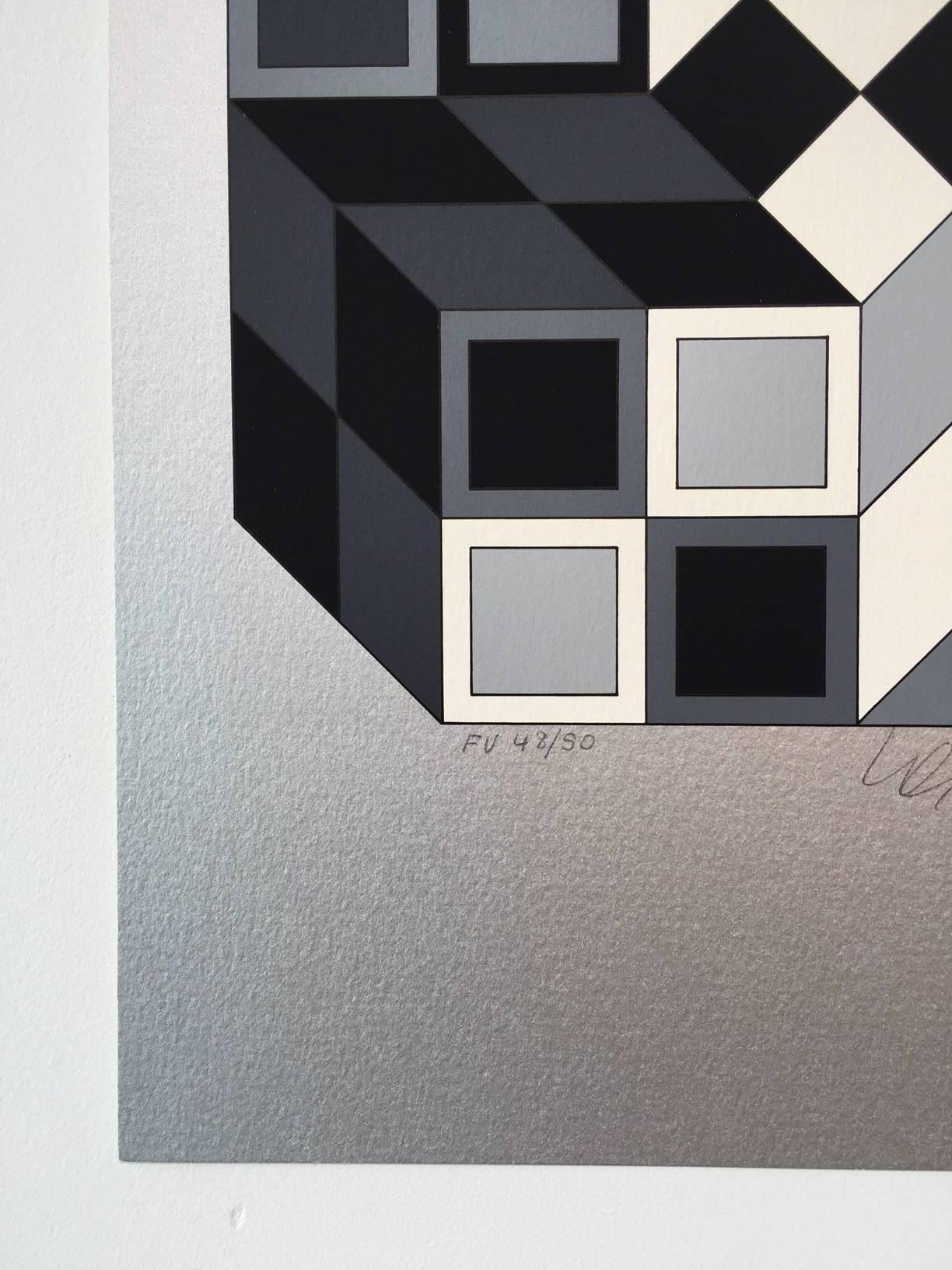 TECHNICAL INFORMATION:

Victor Vasarely
Composition Silver
1980
Screenprint
13 x 10 in.
Edition of 50
Pencil signed and numbered


Accompanied with COA by Gregg Shienbaum Fine Art. 


Condition: This work is in excellent condition. It has never been