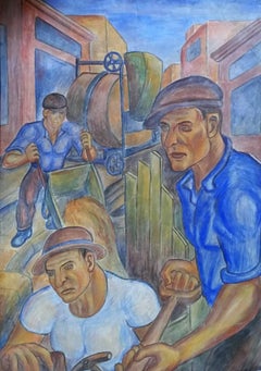 WPA  "CHICAGO WORKERS" PAINTING ON STONE 