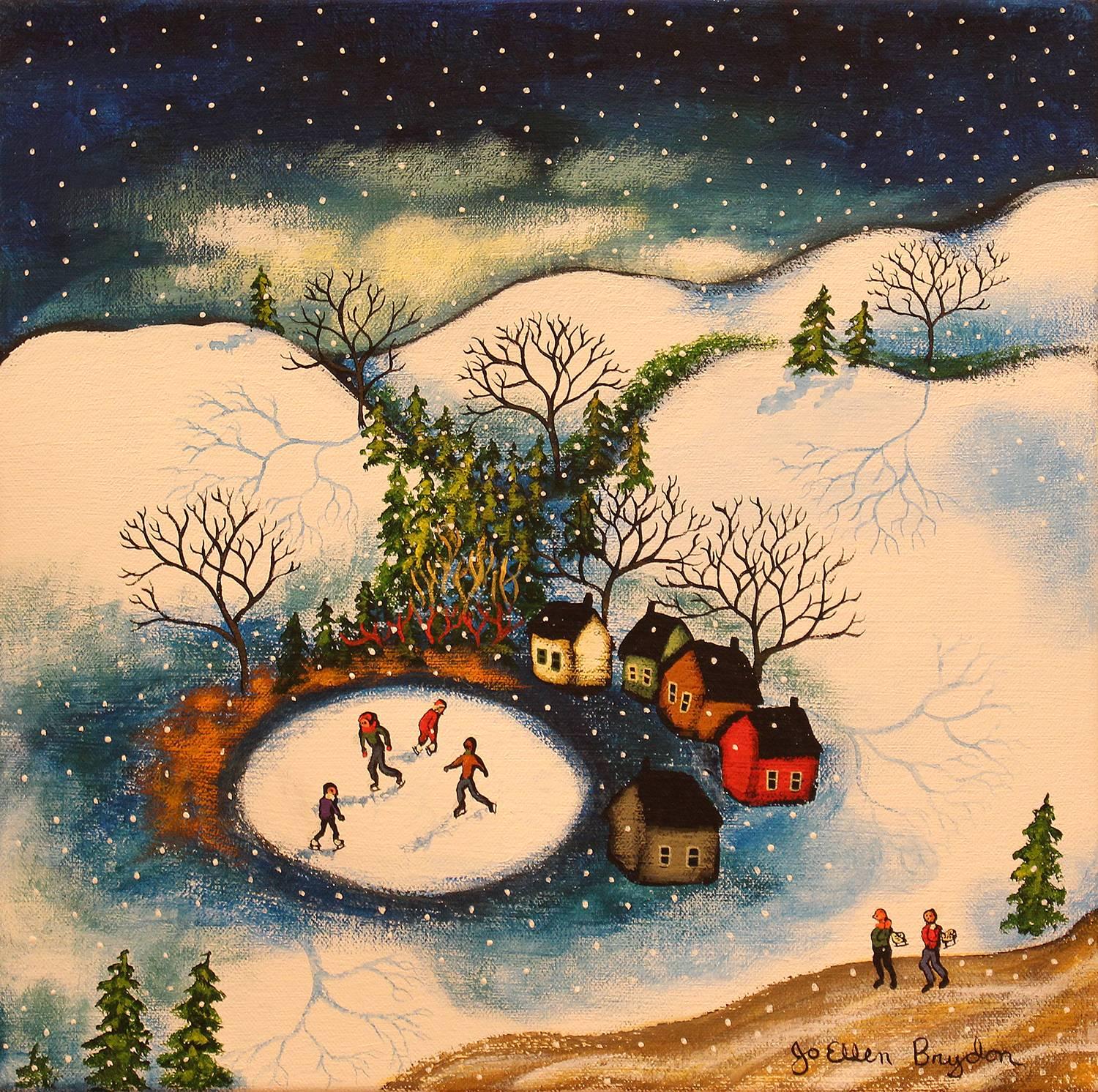 Jo Ellen Brydon Landscape Painting - A Winter Day Skaking