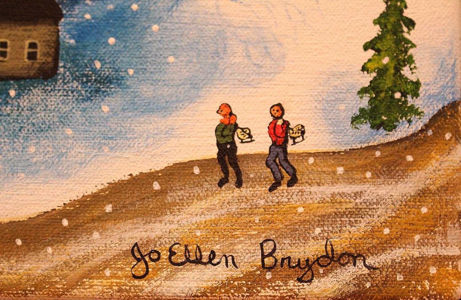 A Winter Day Skaking - Beige Landscape Painting by Jo Ellen Brydon