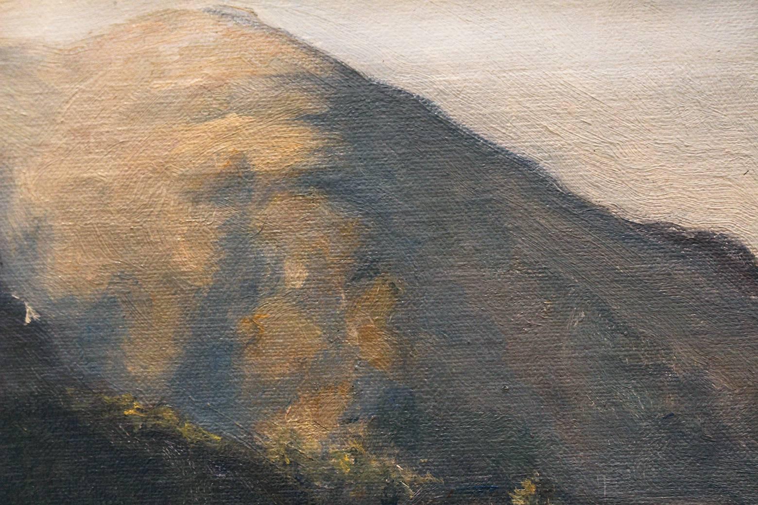 Light Breaking over Aquafredda - Brown Landscape Painting by Matthew Collins