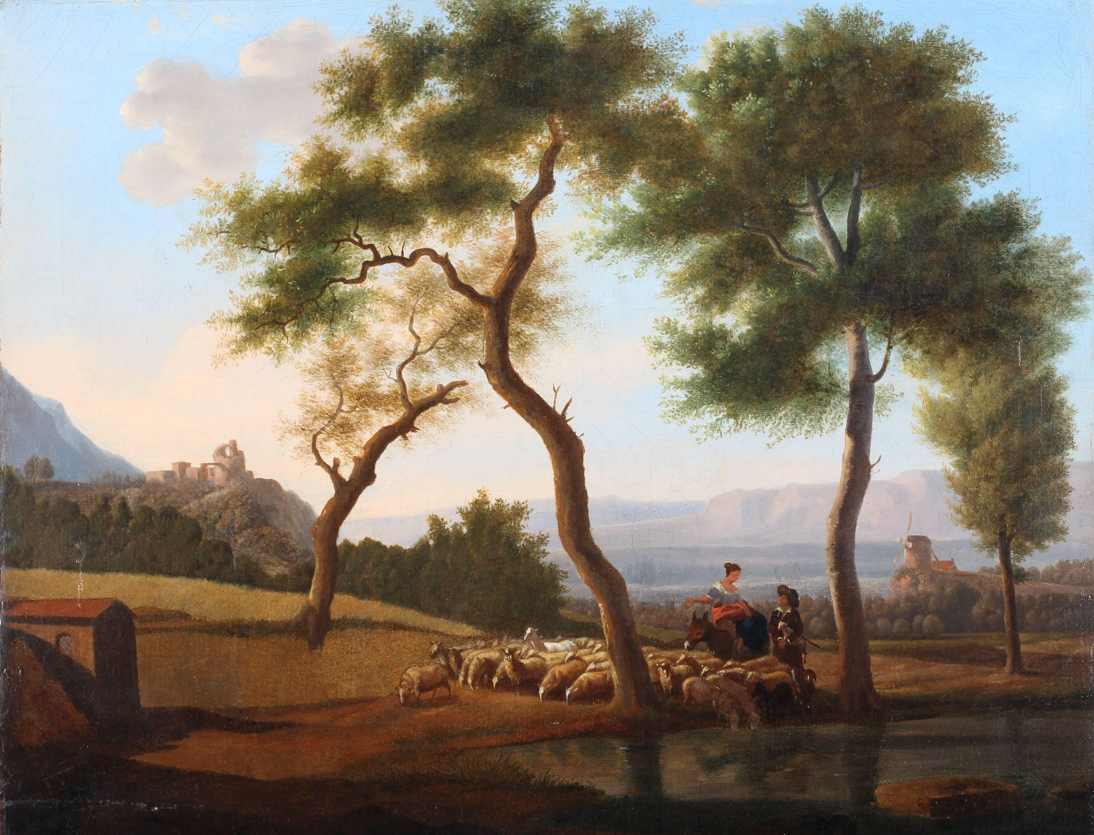 Unknown Landscape Painting - Shepherd's before a ruin on the coast