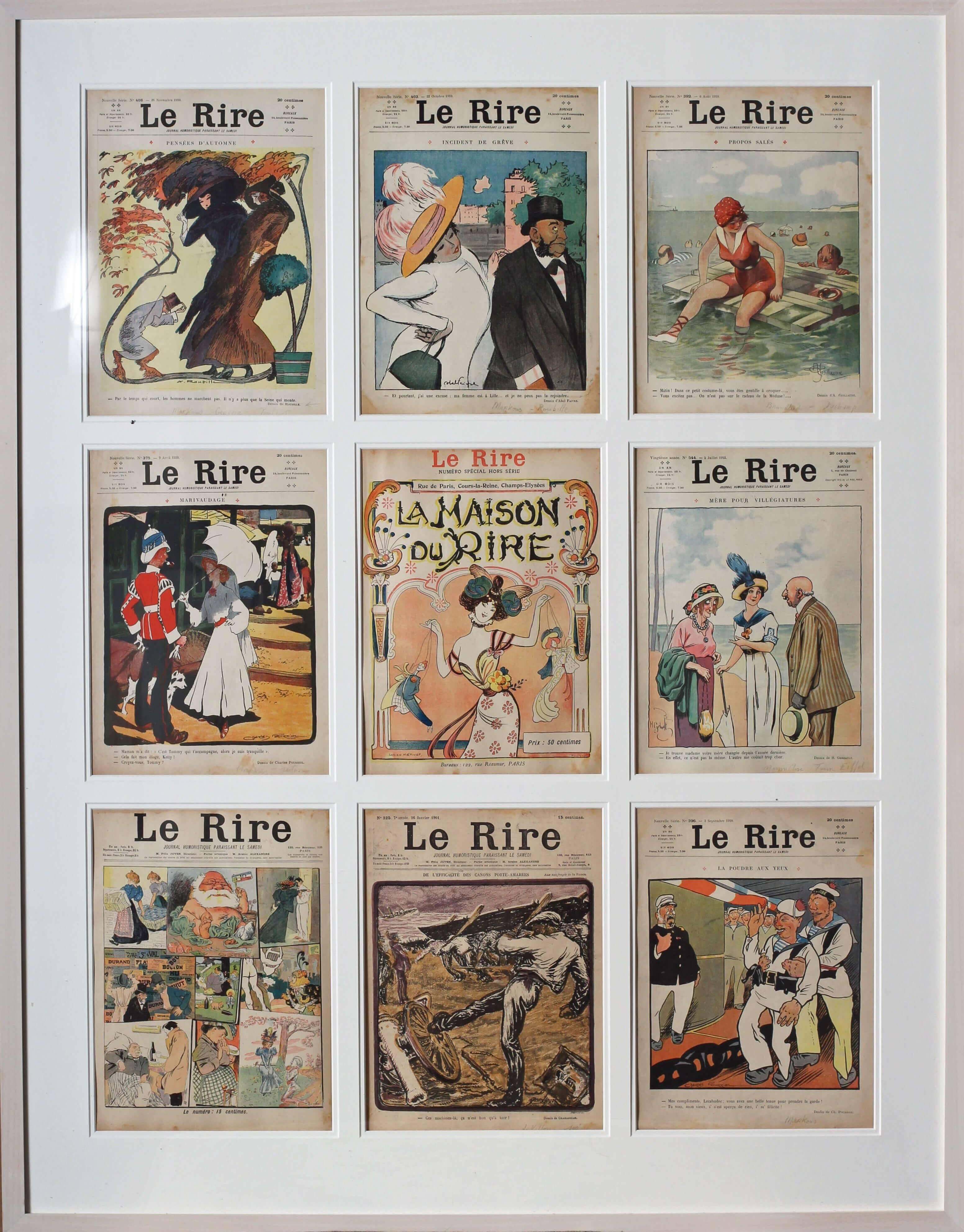Unknown Figurative Print - Set of 9 original magazine covers from the French publication 'Le Rire'