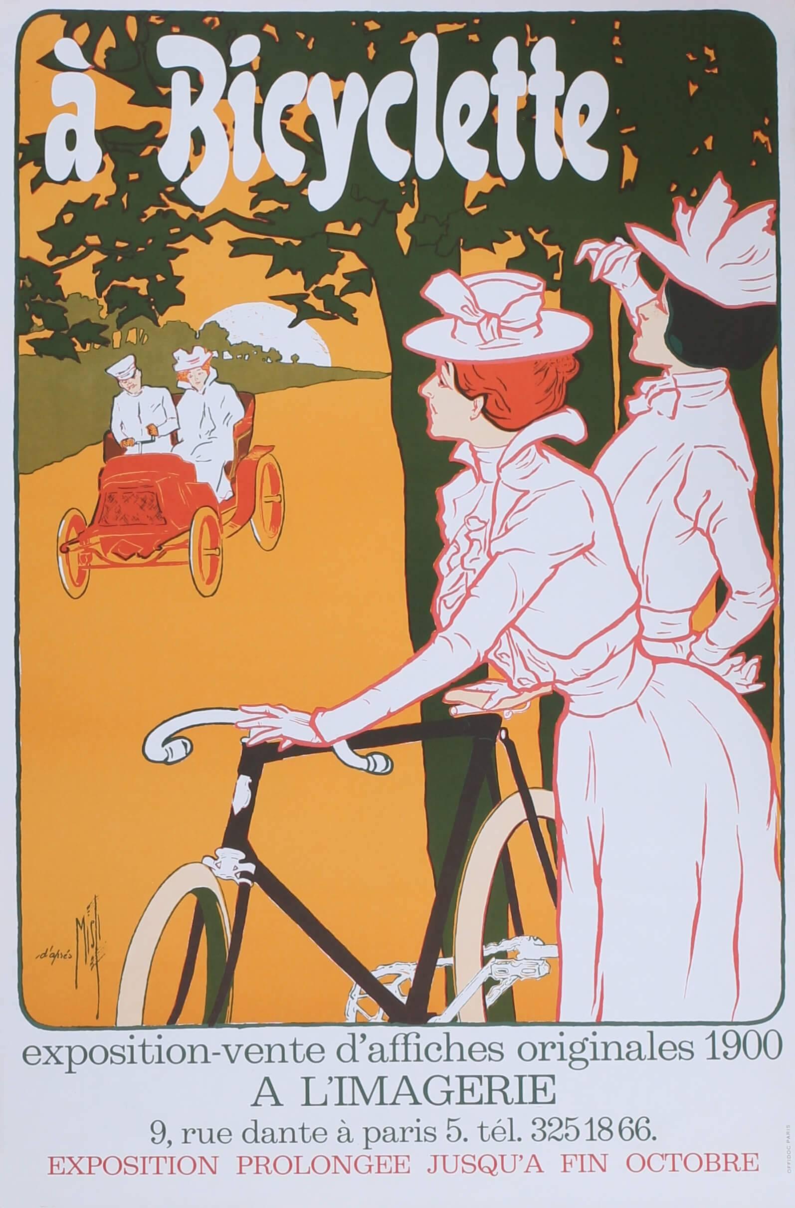 Unknown Figurative Print - A' Bicyclette, exposition - vente d'affiches originales 1900