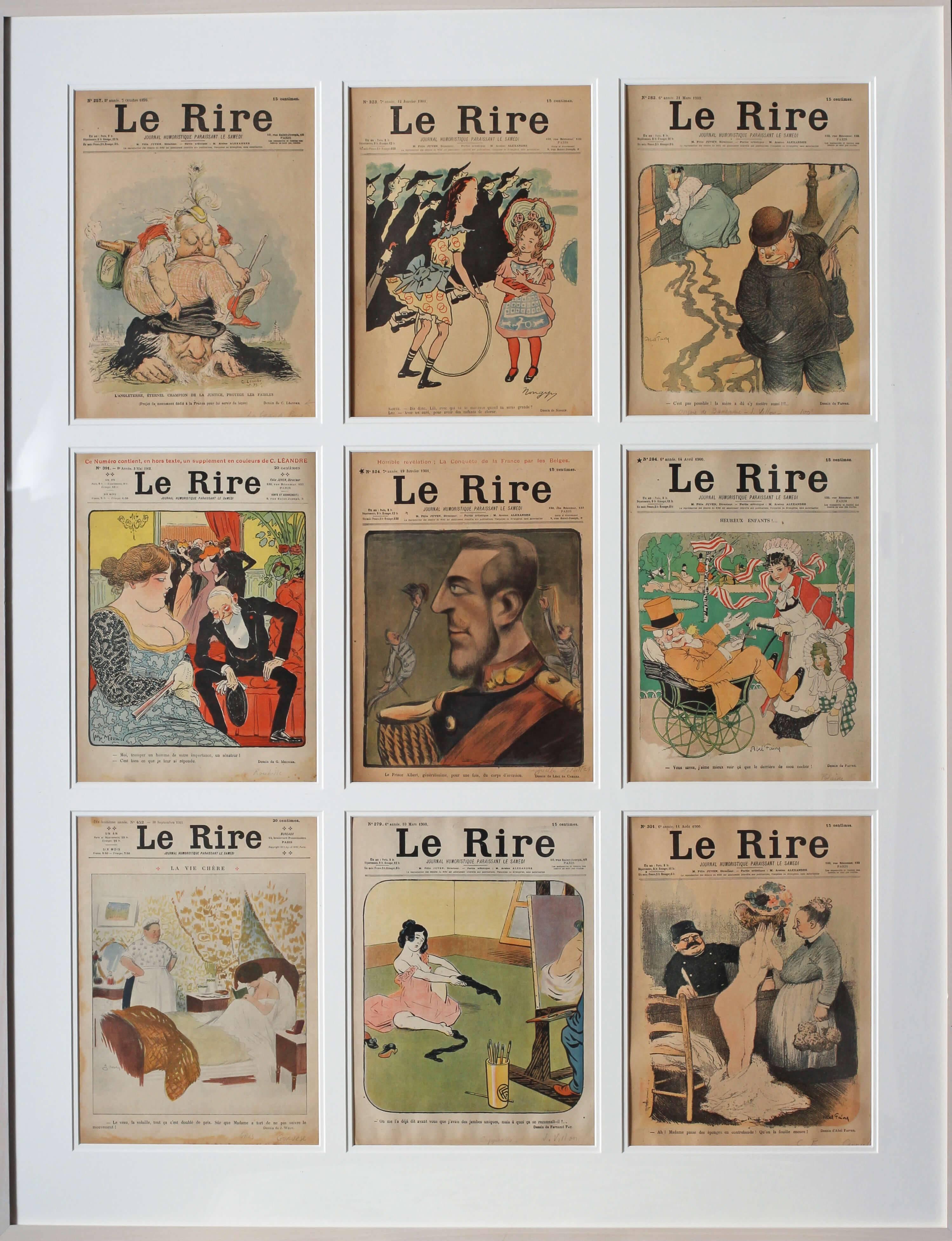 Unknown Figurative Print - Set of 9 magazine covers from the French Belle Epoque publication 'le rire'