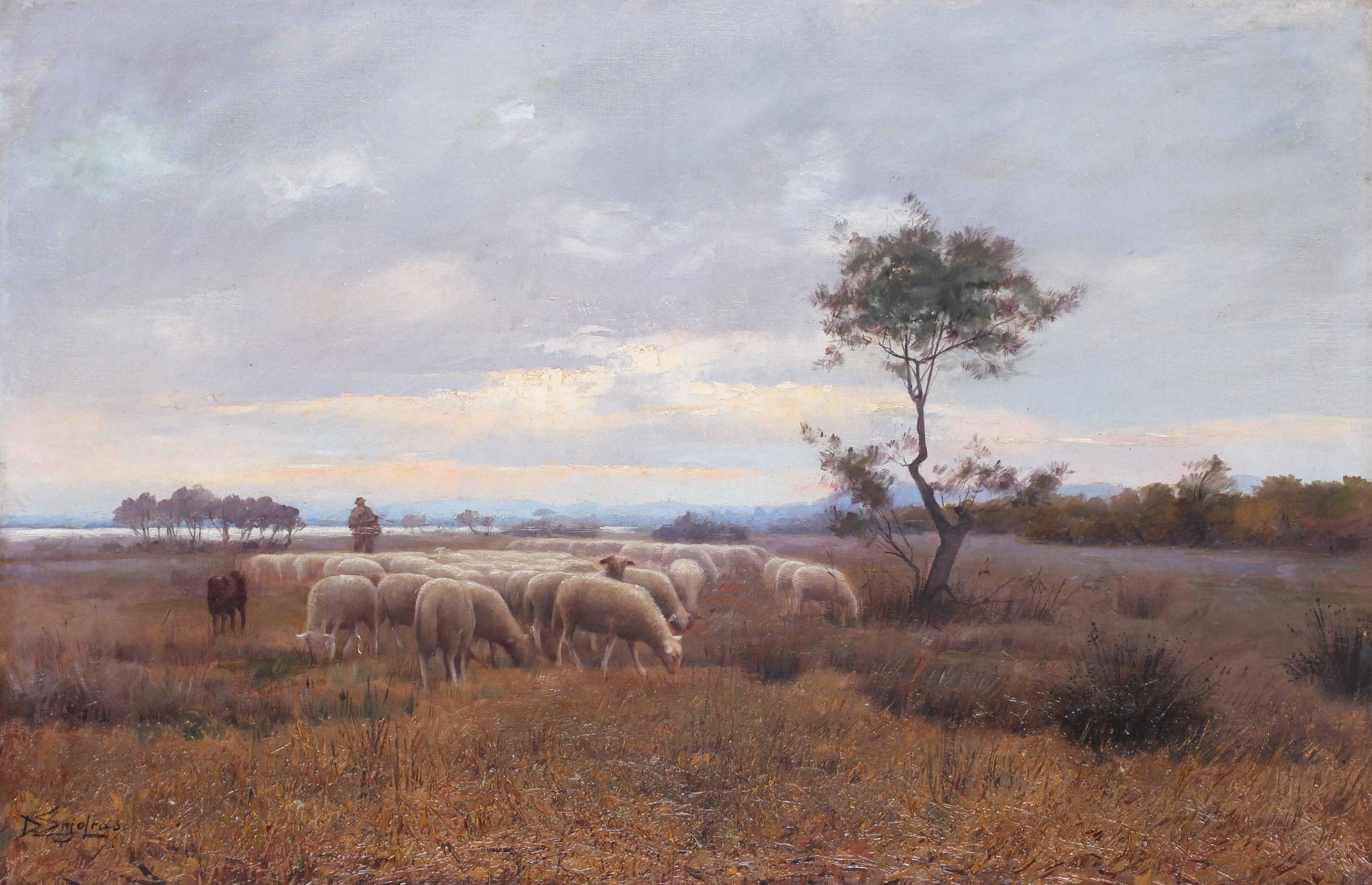 Delphin Enjolras Landscape Painting - A Shepherd at dusk
