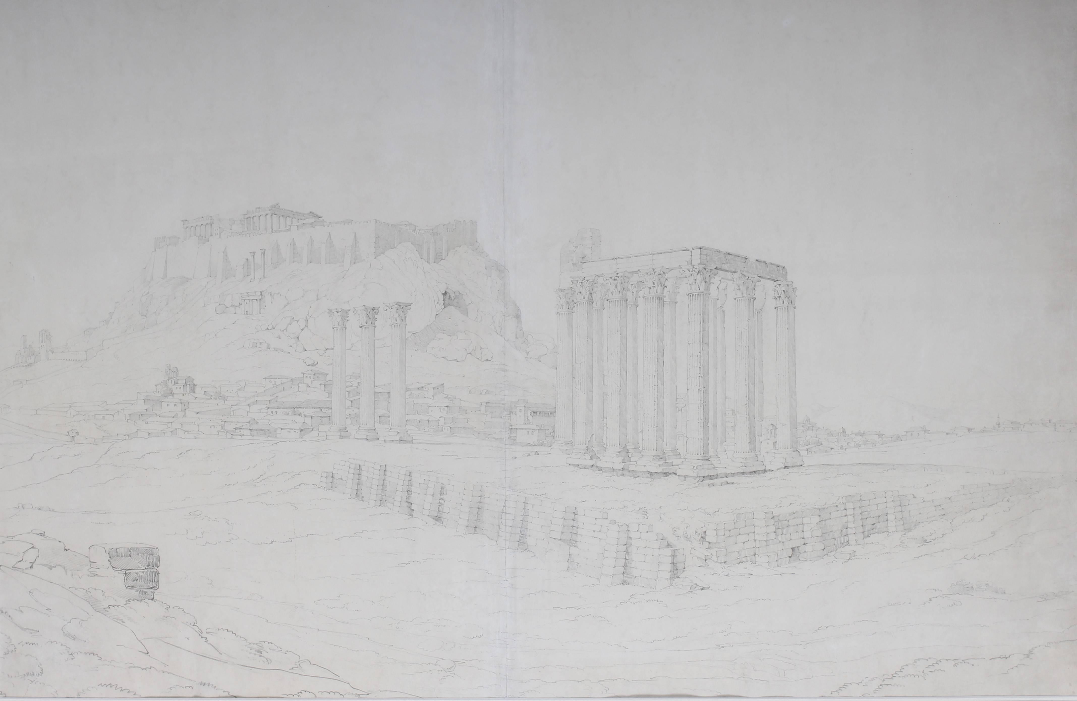 Thomas Hartley Cromek Landscape Art - A pencil study of the Acropolis and the Temple of Jupiter, circa 1820 -1830