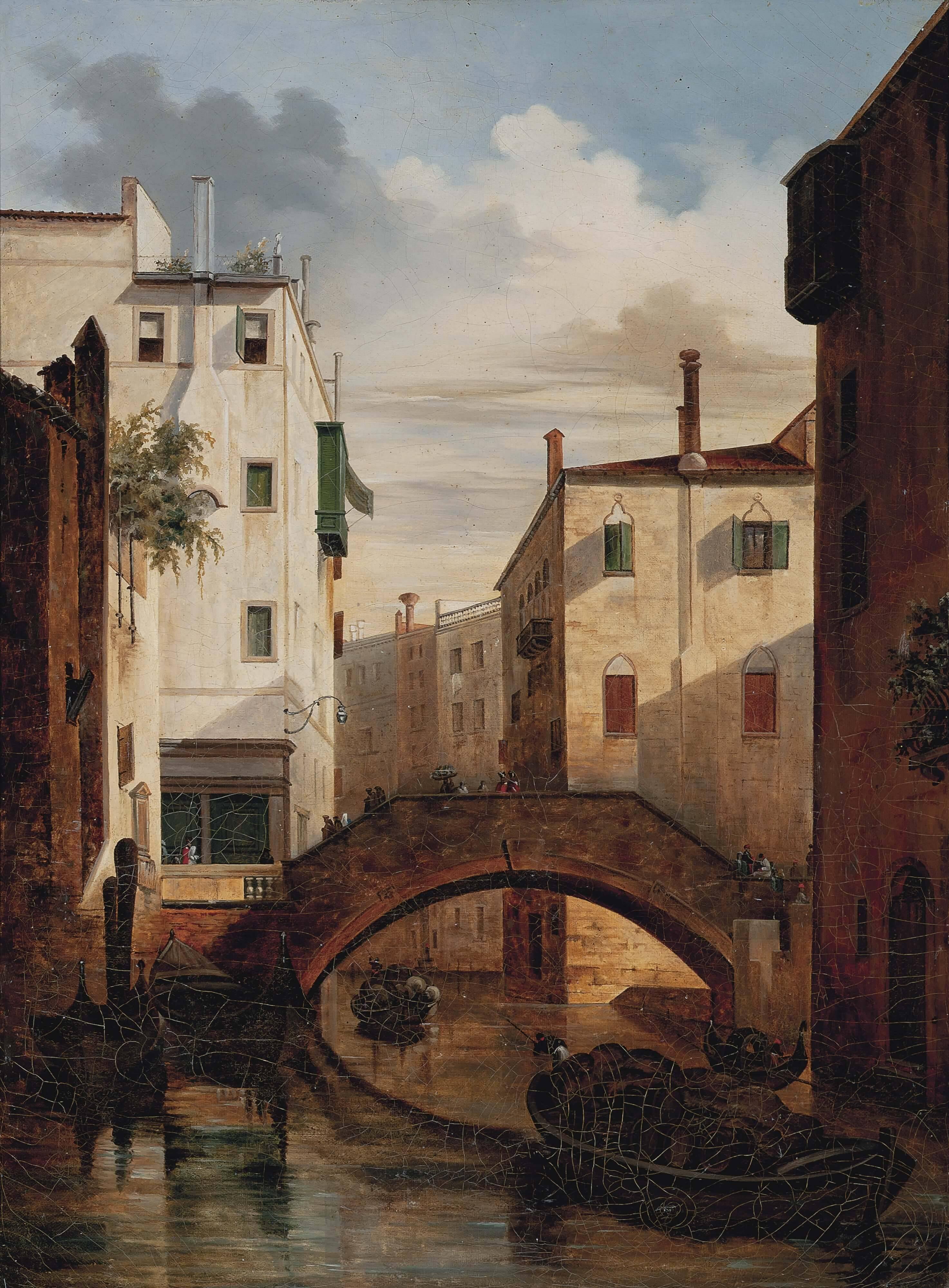 Friedrich Nerly the Younger Landscape Painting - Crossing a Bridge, Venice