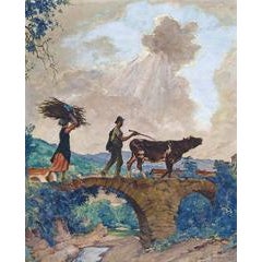 Ligurian Peasants Crossing A Bridge 9