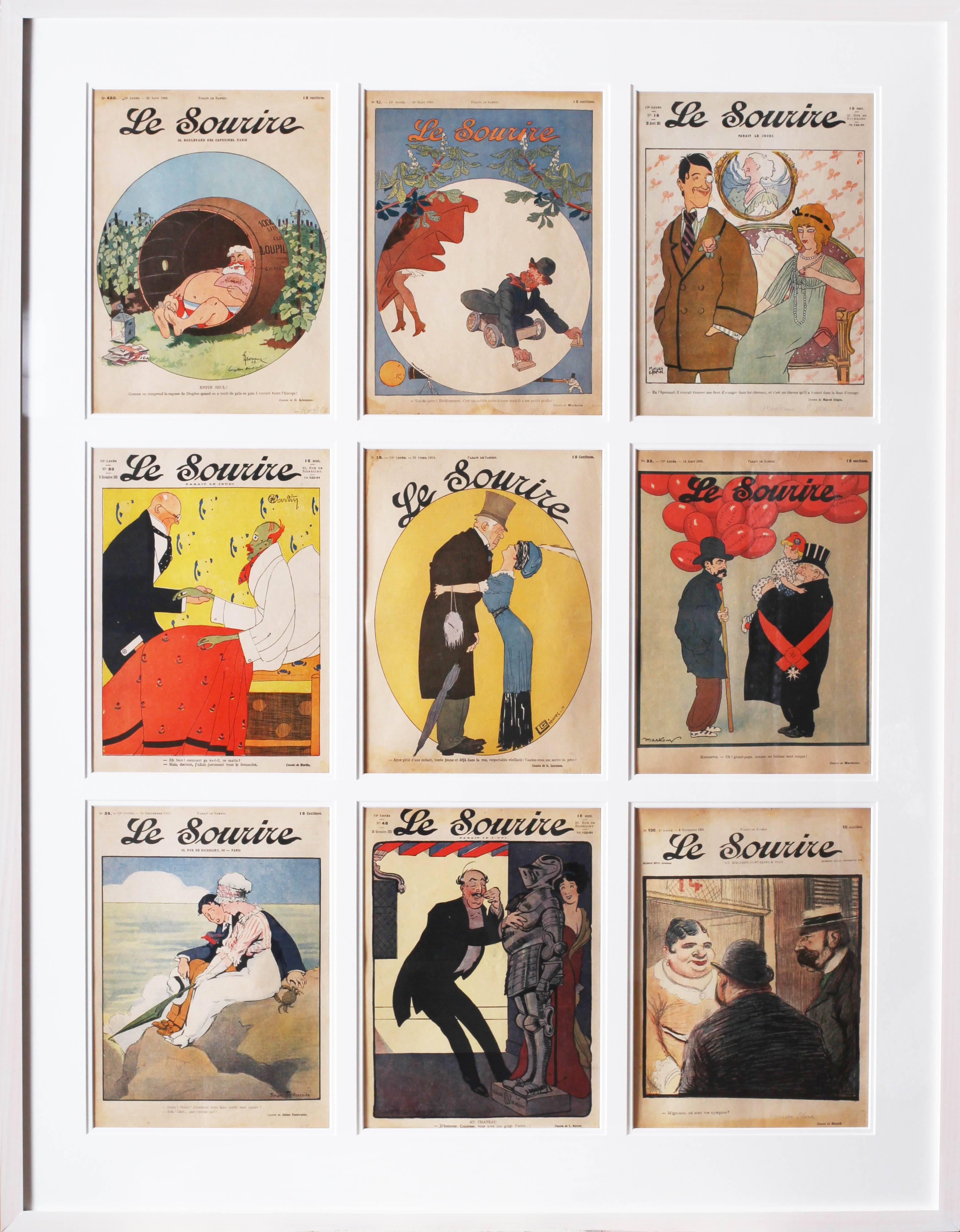 Unknown Figurative Print - Set of 9 magazine covers for the French Belle époque publication 'Le Sourire'