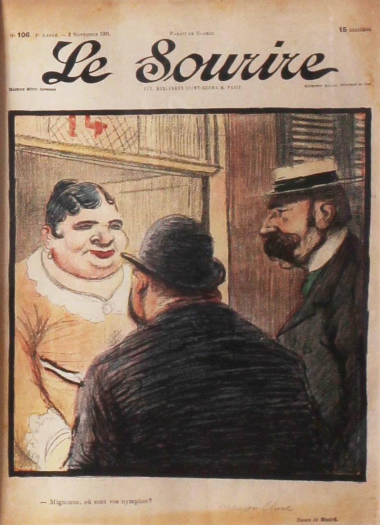 Set of 9 magazine covers for the French Belle époque publication 'Le Sourire' - Beige Figurative Print by Unknown