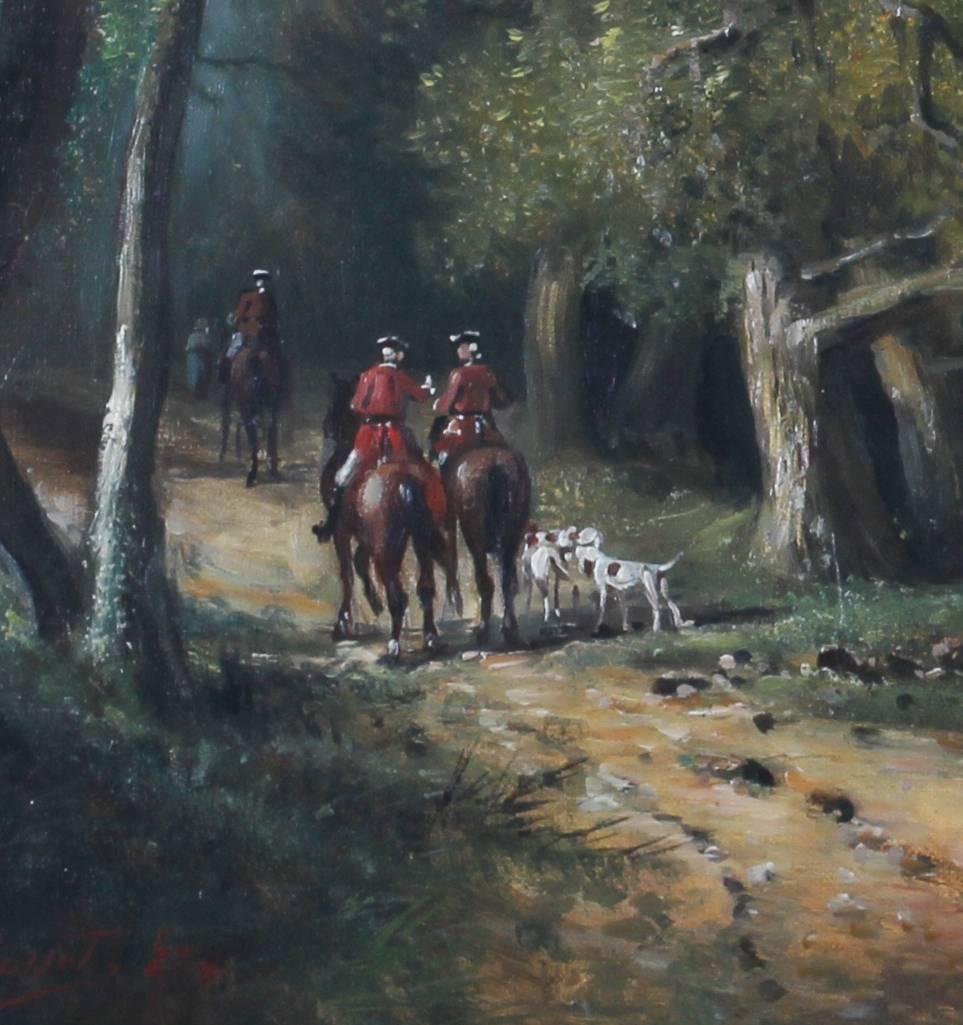 Huntsman at a riverside track - Painting by Eugène Blasset