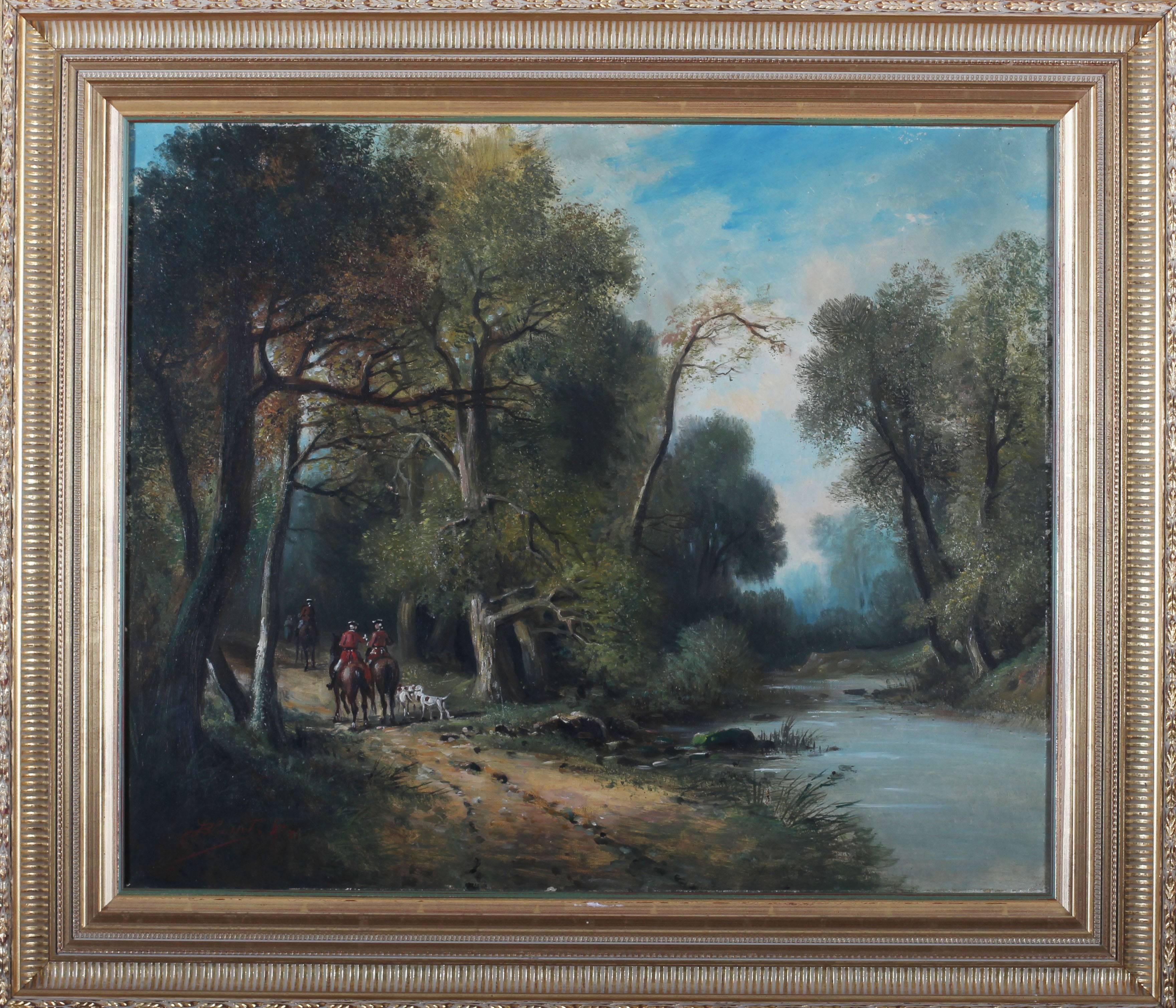 Eugene Blasset, circa 1887
‘Huntsman at a riverside track’
Oil on canvas
Signed and dated ‘Blasset, ’87 (lower left)
21.1/4 x 25.5/8in. (excluding frame)
28 x 32.3/8in. (including frame)




