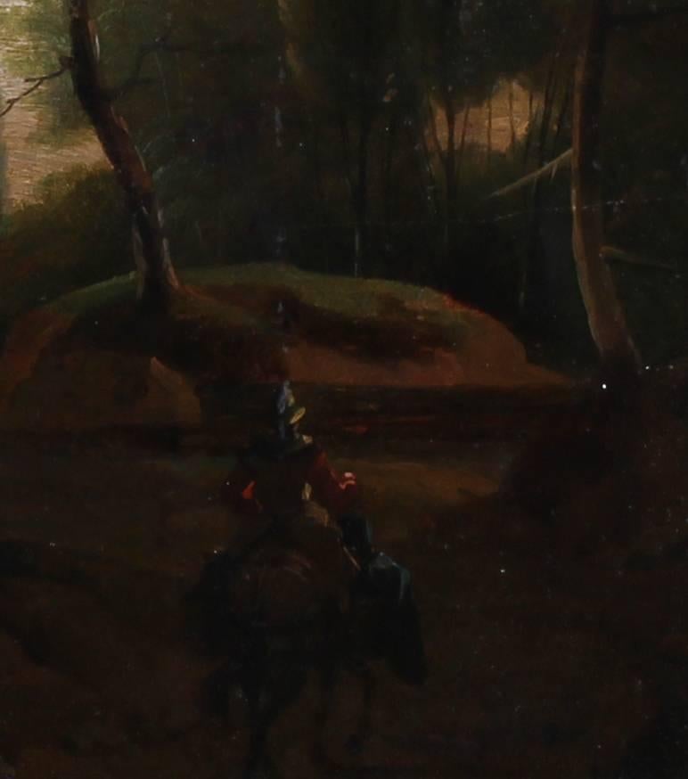Soldier travelling by the side of a lake - Painting by Unknown