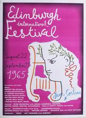 Edinburgh Festival original Poster, 1965 featuring a vignette by Jean Cocteau